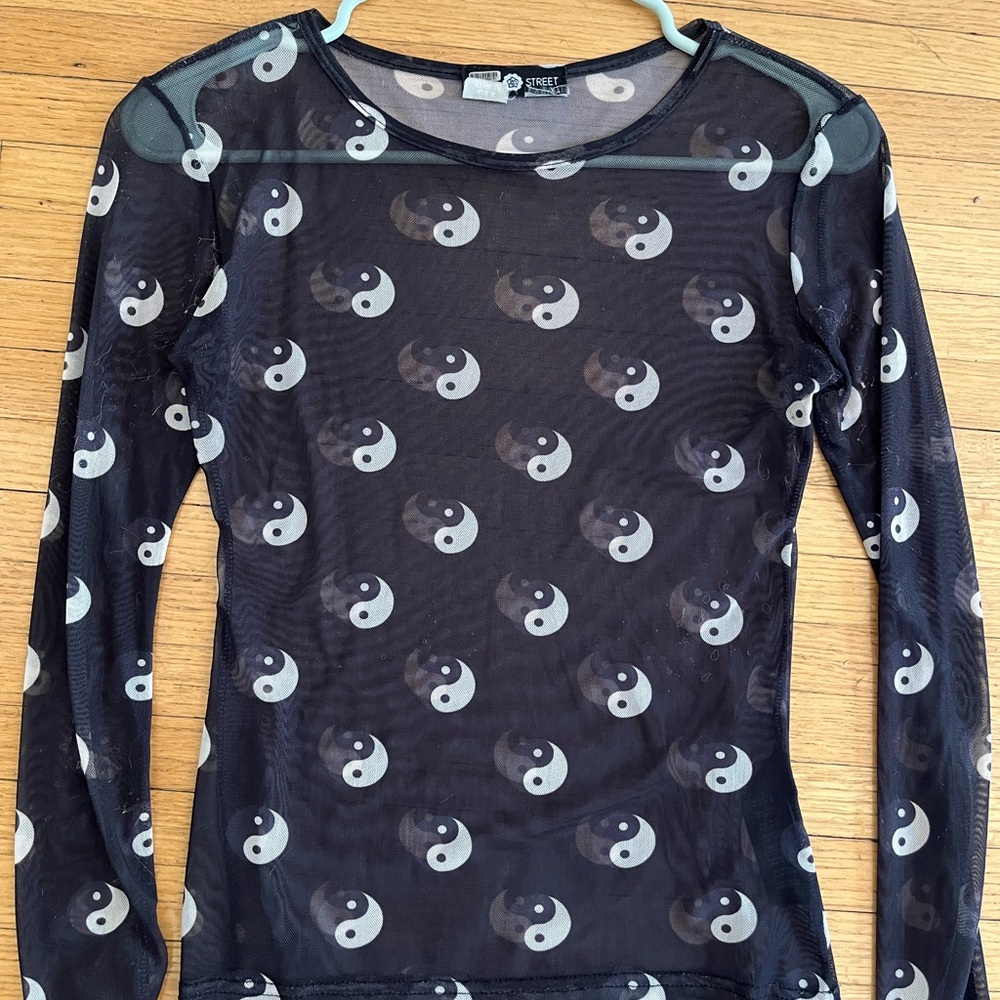 Sheer Black Yin Yang Long Sleeve Top